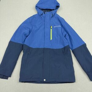 Columbia Omni Tech Jacket Mens Small Blue Hooded Lined Insulated Winter Outdoor